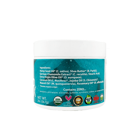 delta rx daily usage topical balm back label showing full ingredient list and clean certification icons by vetsgrade