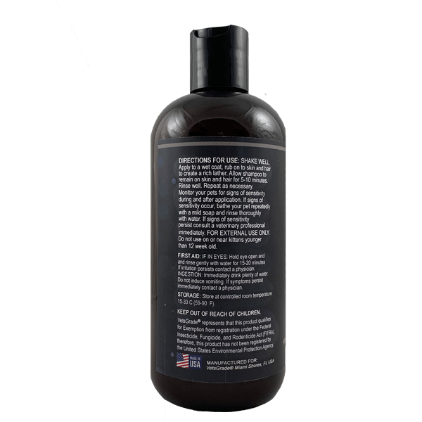 derminol advanced pet shampoo back label with usage directions ingredient list and storage