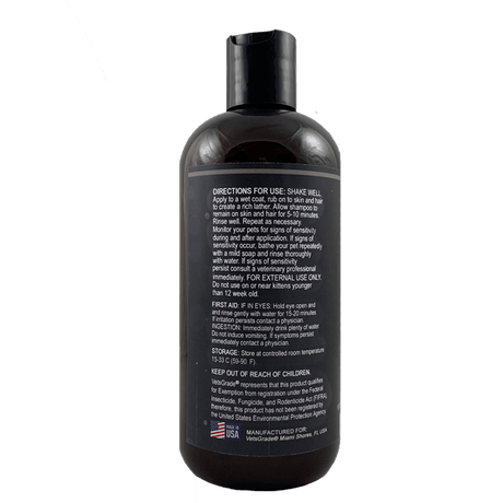 derminol advanced pet shampoo back label with usage directions ingredient list and storage