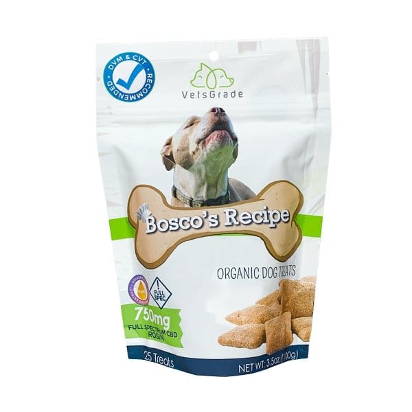 bosco's recipe solventless full spectrum hemp dog treats front view – organic calming chews for dogs – vetsgrade