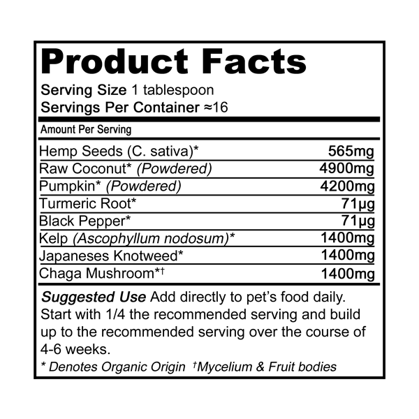 vetsgrade vigor hip & joint powder – organic nutrition facts and suggested serving breakdown for dogs and cats