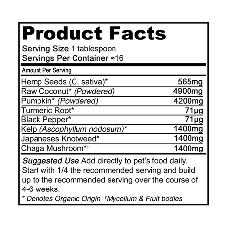 vetsgrade vigor hip & joint powder – organic nutrition facts and suggested serving breakdown for dogs and cats