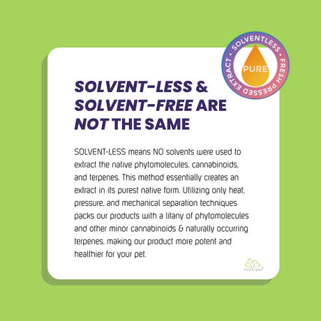 vetsgrade relief plus infographic explaining difference between solventless and solvent free cbd extraction methods for pets