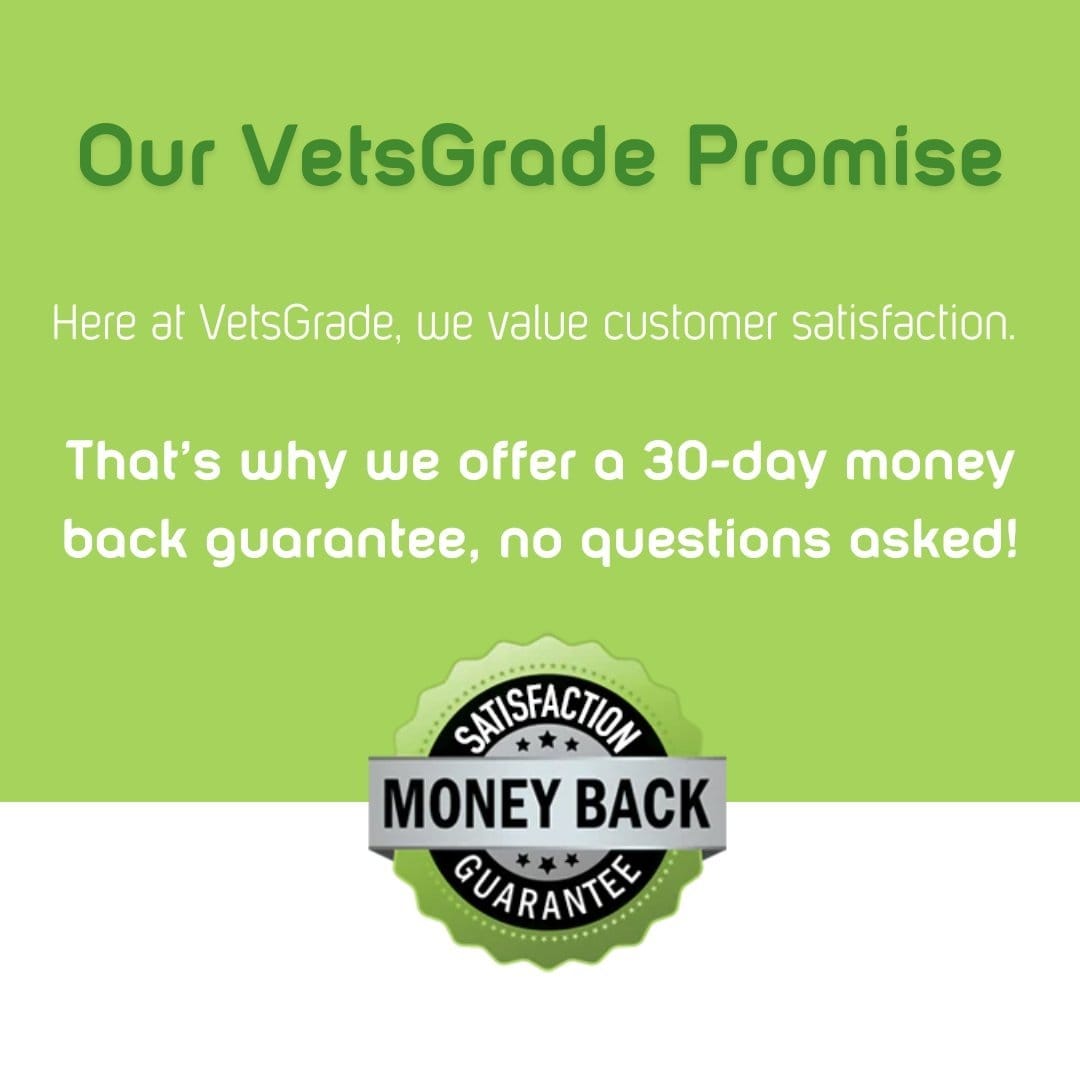 vetsgrade senior pack 30-day money back guarantee badge for customer satisfaction and product confidence