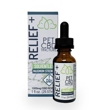 Vetsgrade Relief + Solventless Tincture 1oz. hemp tincture front bottle for dogs and cats formulated to support inflammation and pain relief.
