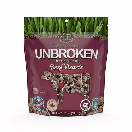 VetsGrade Unbroken Raw Freeze-Dried Beef Hearts 10oz. Single ingredient treat or topper, high protein. Great for sensitivity issues and elimination diets.
