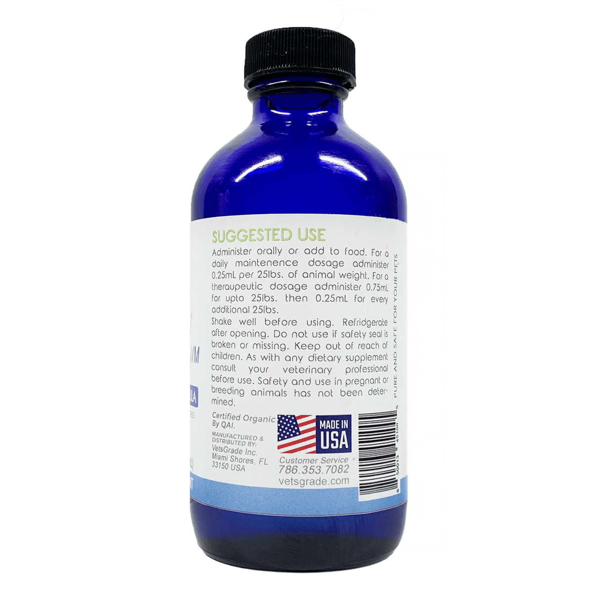 VetsGrade Vitality VM omega-3 supplement – suggested use & dosage guidelines for pets. Full of GLAs, ALAs, EFAs, and great for the heart and bone density.