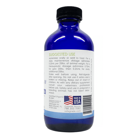 VetsGrade Vitality VM omega-3 supplement – suggested use & dosage guidelines for pets. Full of GLAs, ALAs, EFAs, and great for the heart and bone density.