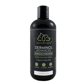 derminol advanced solventless pet shampoo for dogs and cats organic antifungal plant-based cleanser 12oz bottle front for dogs and cats
