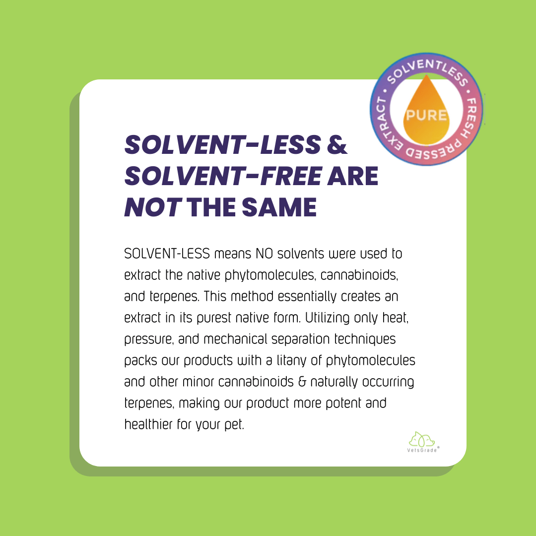 vetsgrade senior pack solventless extraction explainer showing clean, chemical-free formulation for pet wellness supplements